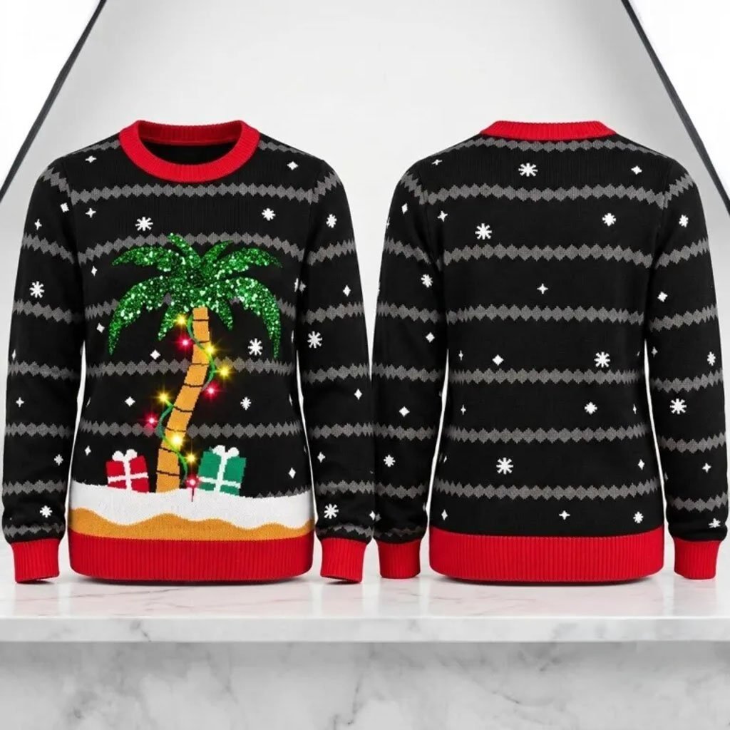 All Is Palm All Is Bright Light Up Christmas Ugly Sweater 2026 Holiday Apparel Xmas Gifts Ideas