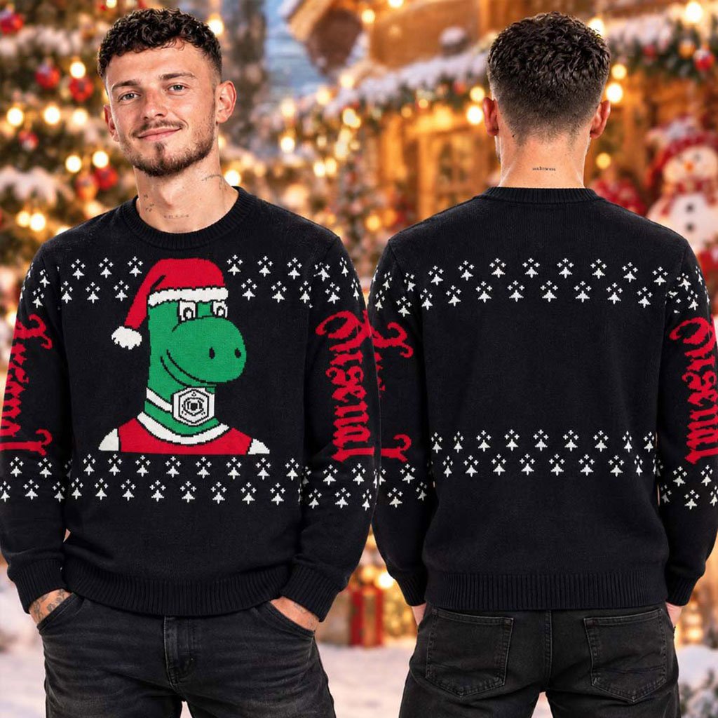 Arsenal Highbury Gunnersaurus Christmas Ugly Sweater Holiday Apparel Arsenal FC Merch