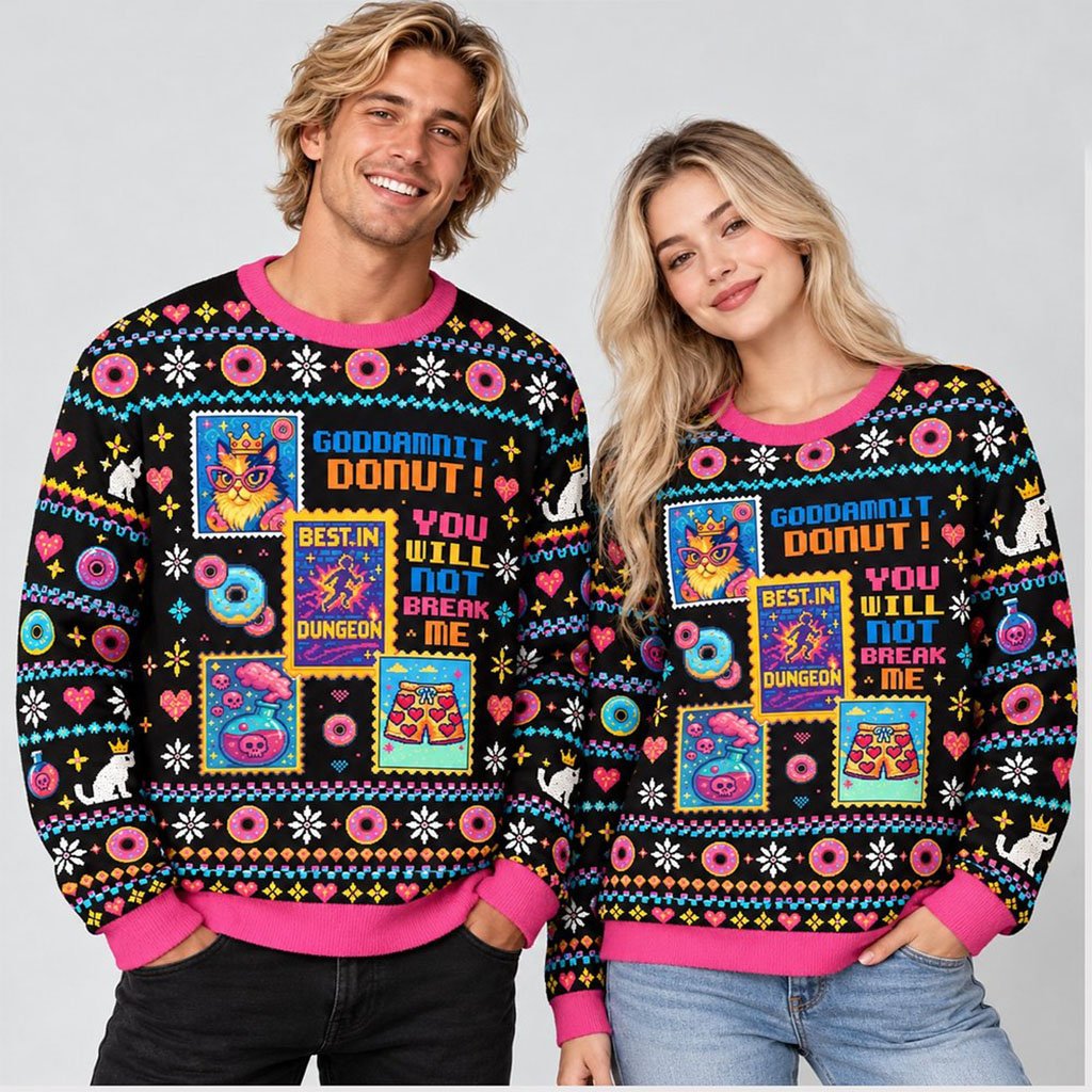 Cat Goddamnit Donut You Will Not Break Me Christmas Ugly Sweater 2026 Gift For Bookish