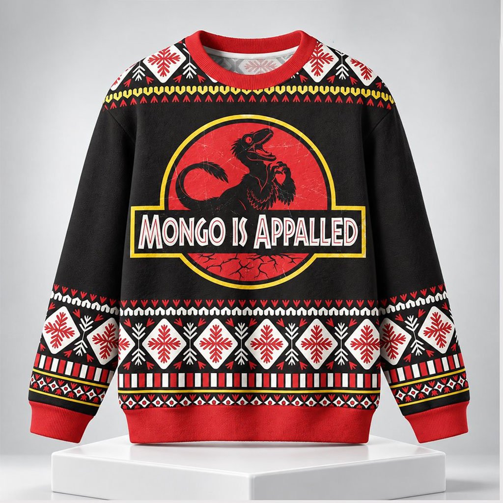 Dinosaur Mongo Is Appalled Christmas Ugly Sweater 2026 Holiday Apparel Gift For Friends