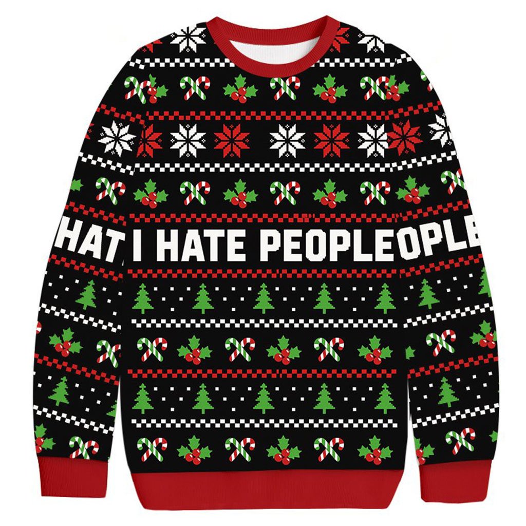I Hate People Christmas Ugly Sweater Funny Saying Xmas Jumper Gift For Introvert