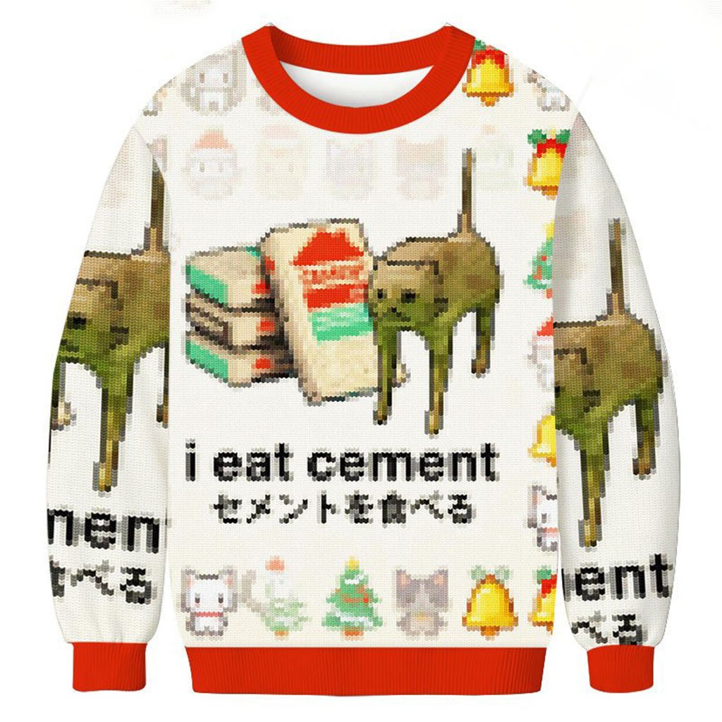 Cat I Eat Cement Christmas Ugly Sweater Funny Meme Xmas Jumper Gift For Friends