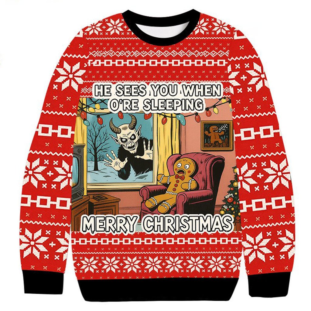 He Sees You When O're Sleeping Merry Christmas Ugly Sweater Funny Xmas Jumper Gift Ideas