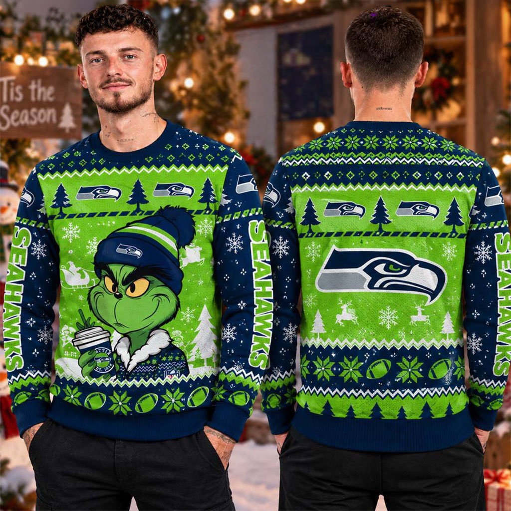 Seattle Seahawks The Grinch Drink Coffee Ugly Christmas Sweater Seahawks Merch The 12s Gifts
