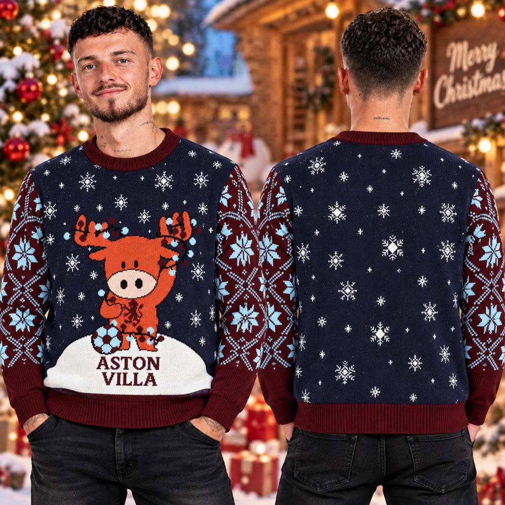 Aston Villa Dasher Christmas Ugly Sweater Aston Villa FC Merch Xmas Gift For Soccer Lovers