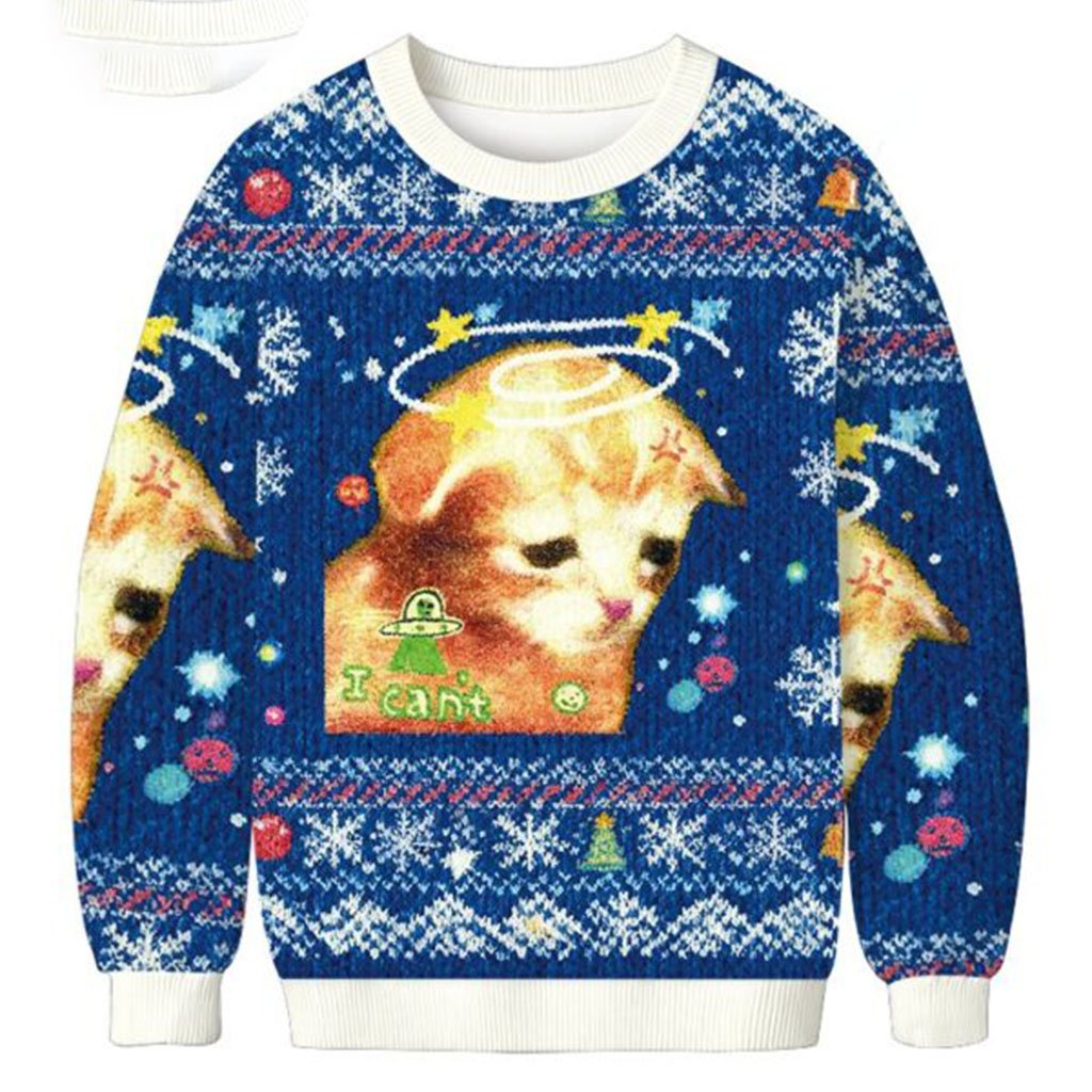 I Can't Sad Cat Christmas Ugly Sweater Holiday Apparel Gift For Meme Lovers
