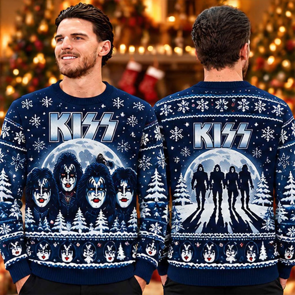 Kiss Band Winter Blue Moon Ugly Christmas Sweater KISS Merch Gift For Music Lovers