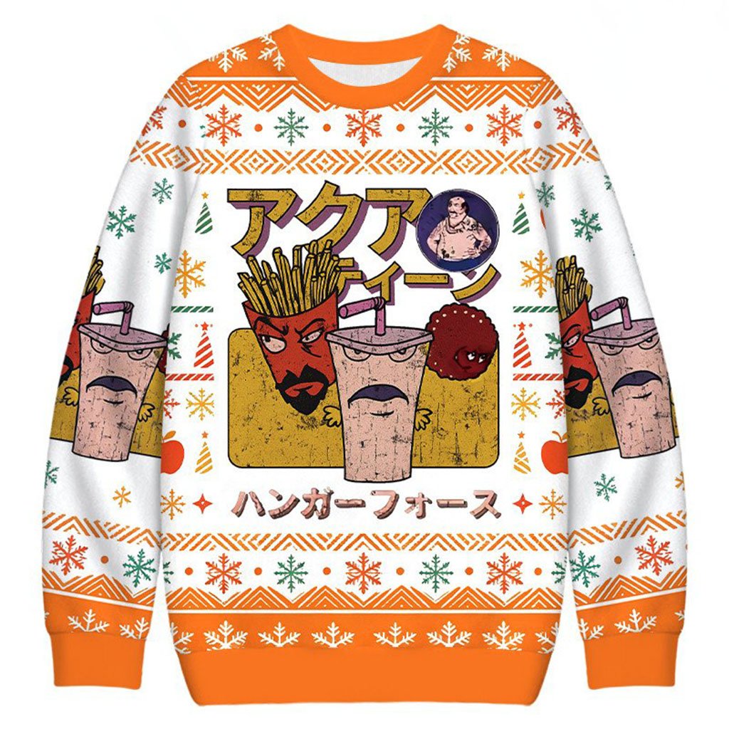 Hunger Force Japanese Retro Christmas Ugly Sweater Funny Xmas Jumper Gift For Foodie
