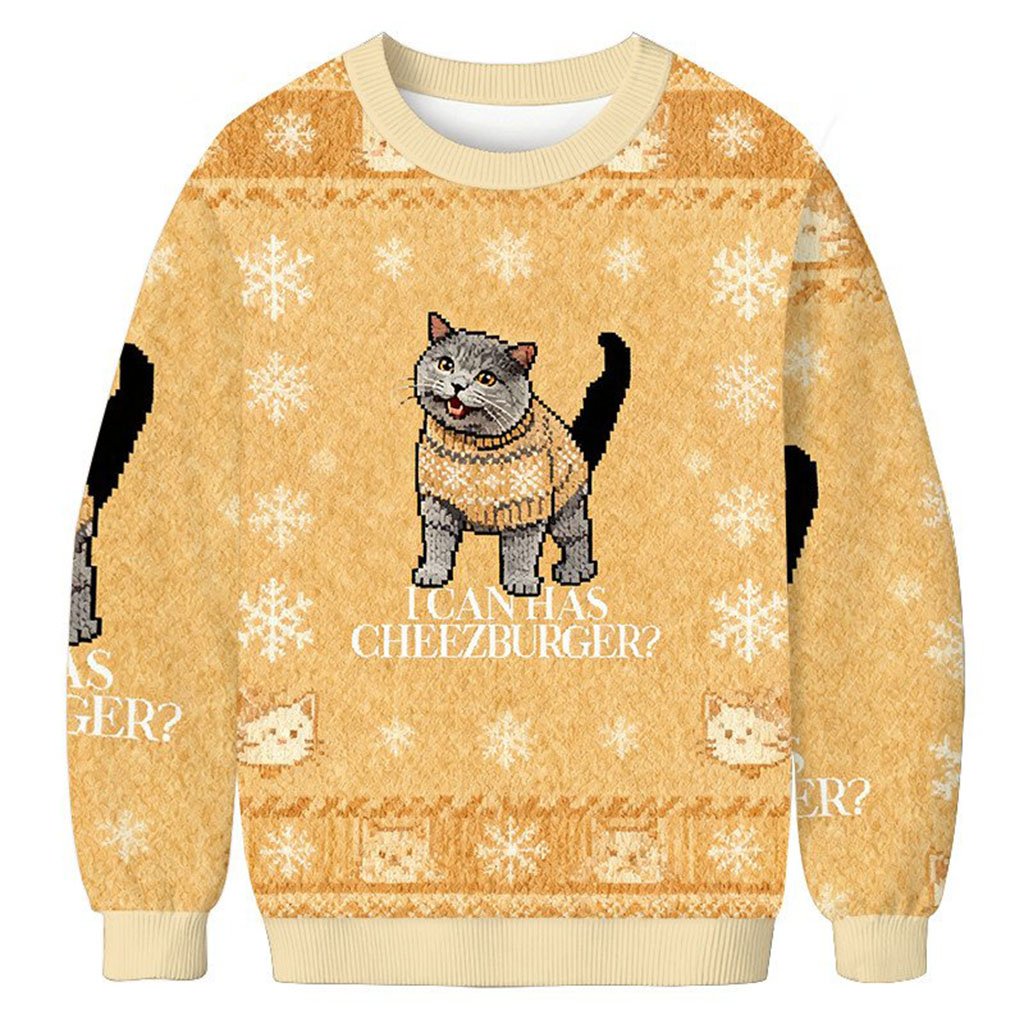 Cat I Can Has Cheezburger Christmas Ugly Sweater Cute Kitten Xmas Jumper Gift For Cat Lovers