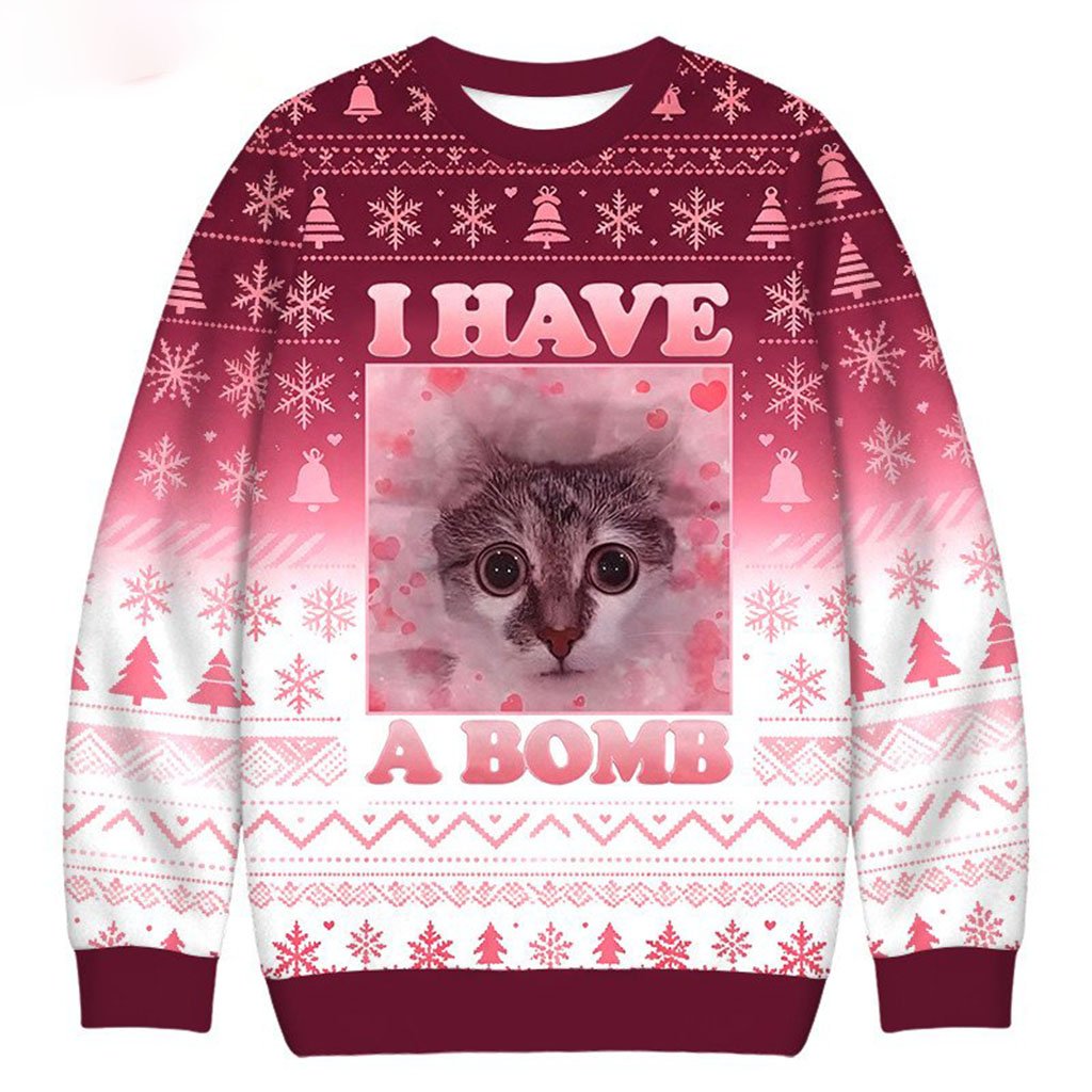 Cat I Have A Bomb Christmas Ugly Sweater Funny Dank Meme Xmas Jumper Gift For Cat Lovers