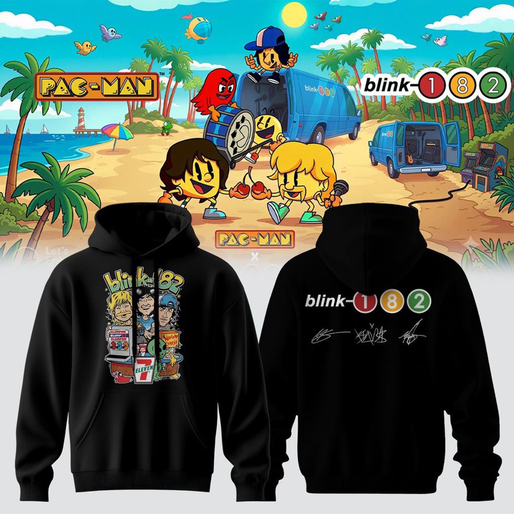 Blink 182 X PAC-MAN X 7-11 Merch Take It To Eleven Illustrated Hoodie Fan Apparel