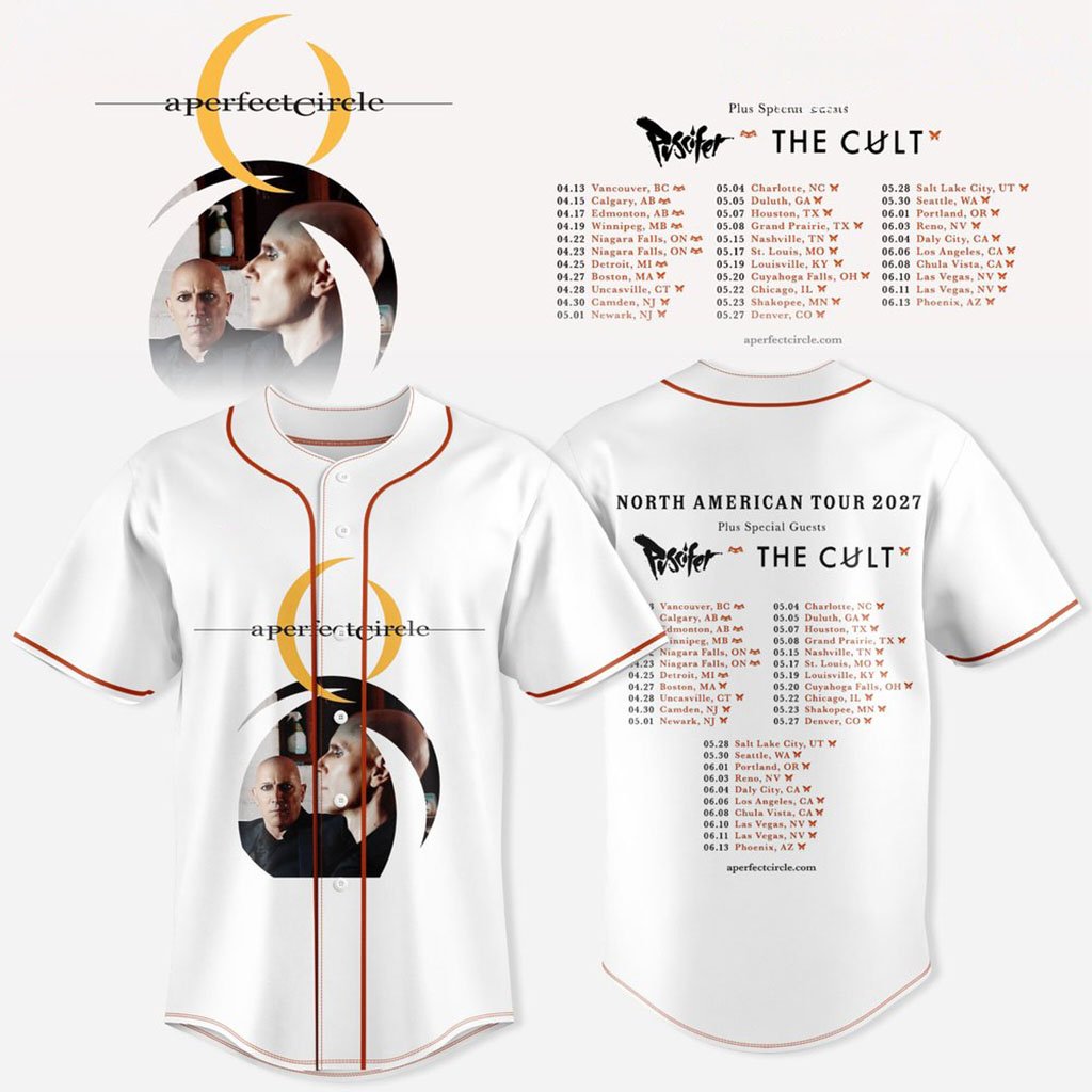 A Perfect Circle North American Tour 2027 White Baseball Jersey A Perfect Circle Merch