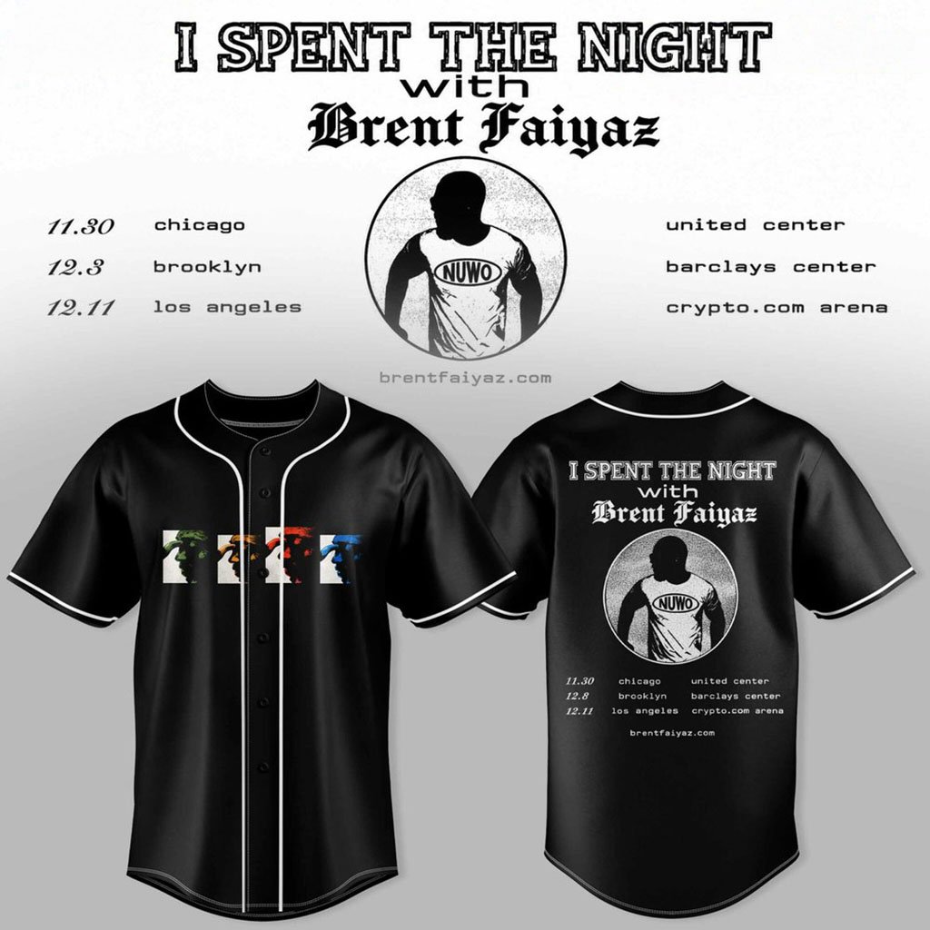 Brent Faiyaz Merch 2026 I Spent The Night With Brent Faiyaz Tour Baseball Jersey Black Fan Gear