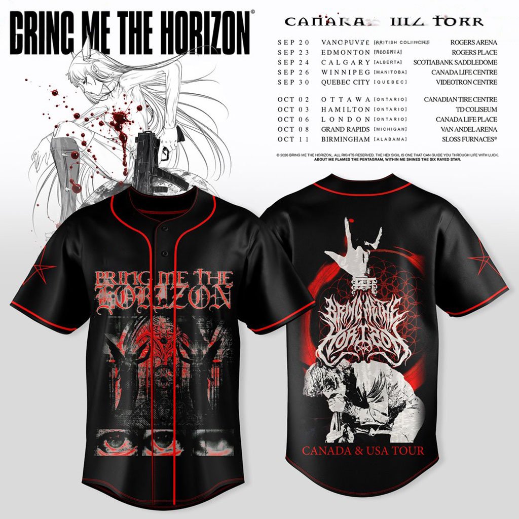 Bring Me The Horizon Canada And USA Tour Baseball Jersey BMTH Merch Gift Ideas For Rock Lovers