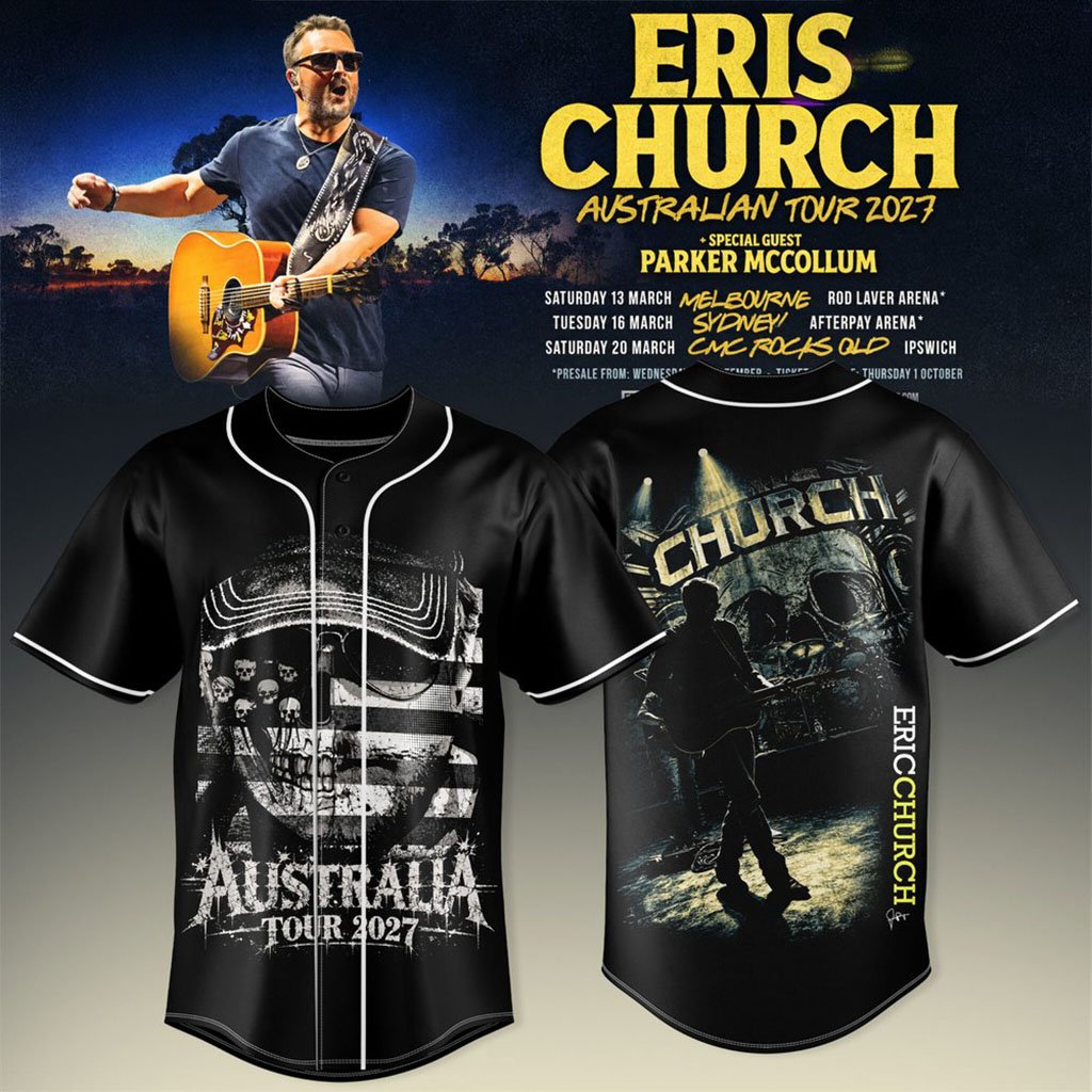 Eric Church Australian Tour 2027 Baseball Jersey Eric Church Merch Music Related Gift Ideas