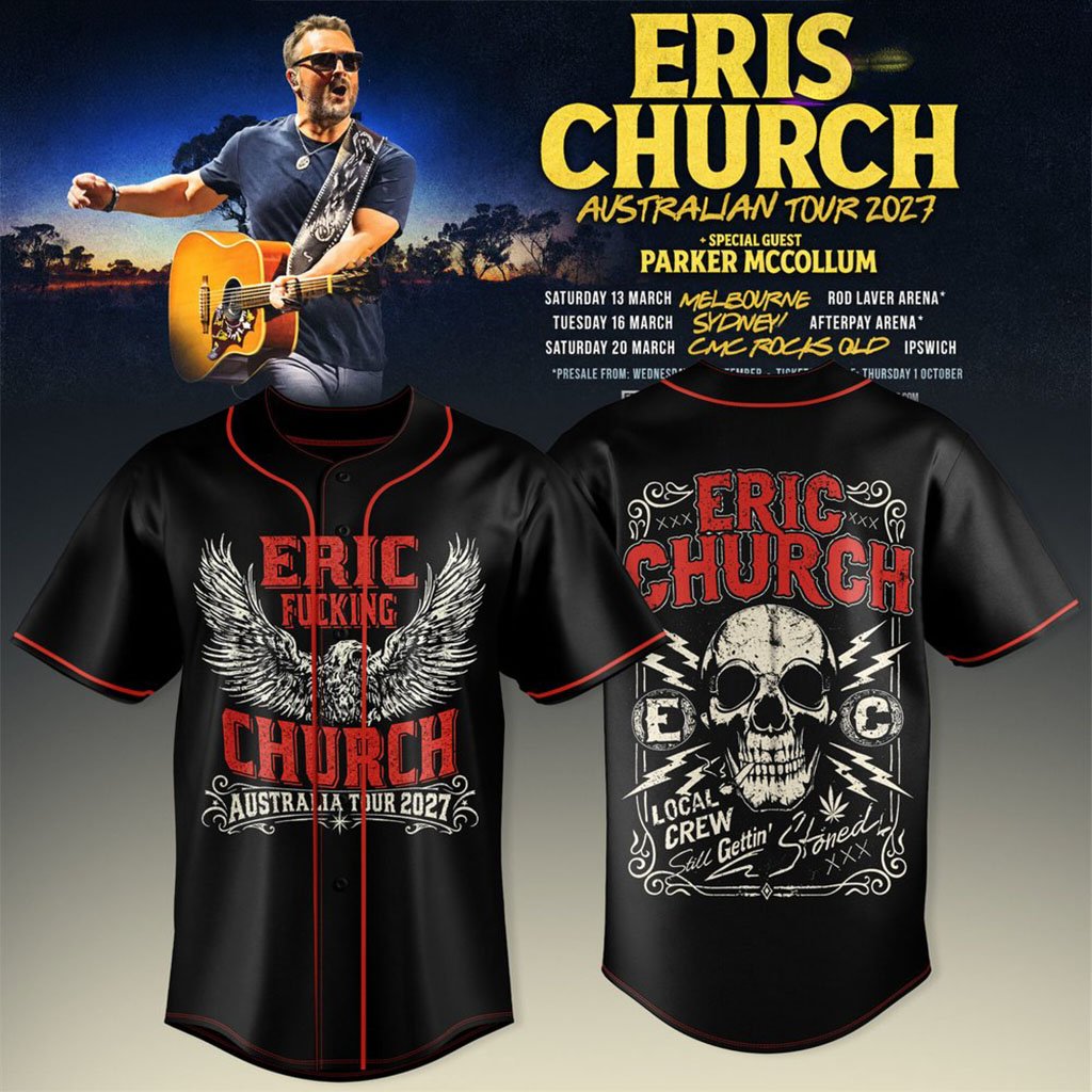 Eric Church Australian Tour 2027 Baseball Jersey Eric Church Merch Presents For Music Lovers