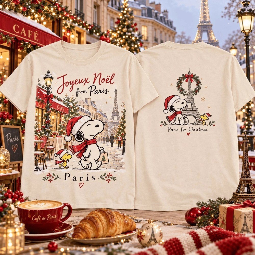 Joyeux Noël Snoopy Merch Paris Christmas Vacation Shirt Snoopy Apparel Xmas Gift For Cartoon Lovers