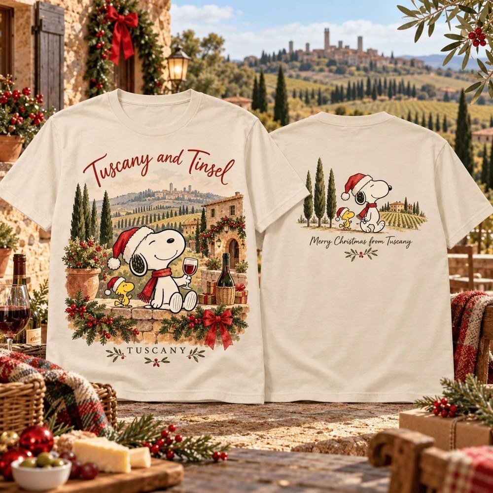Snoopy Merch Tuscany And Tinsel Snoopy Italian Christmas Getaway Shirt Cartoon Outfit Snoopy Gifts