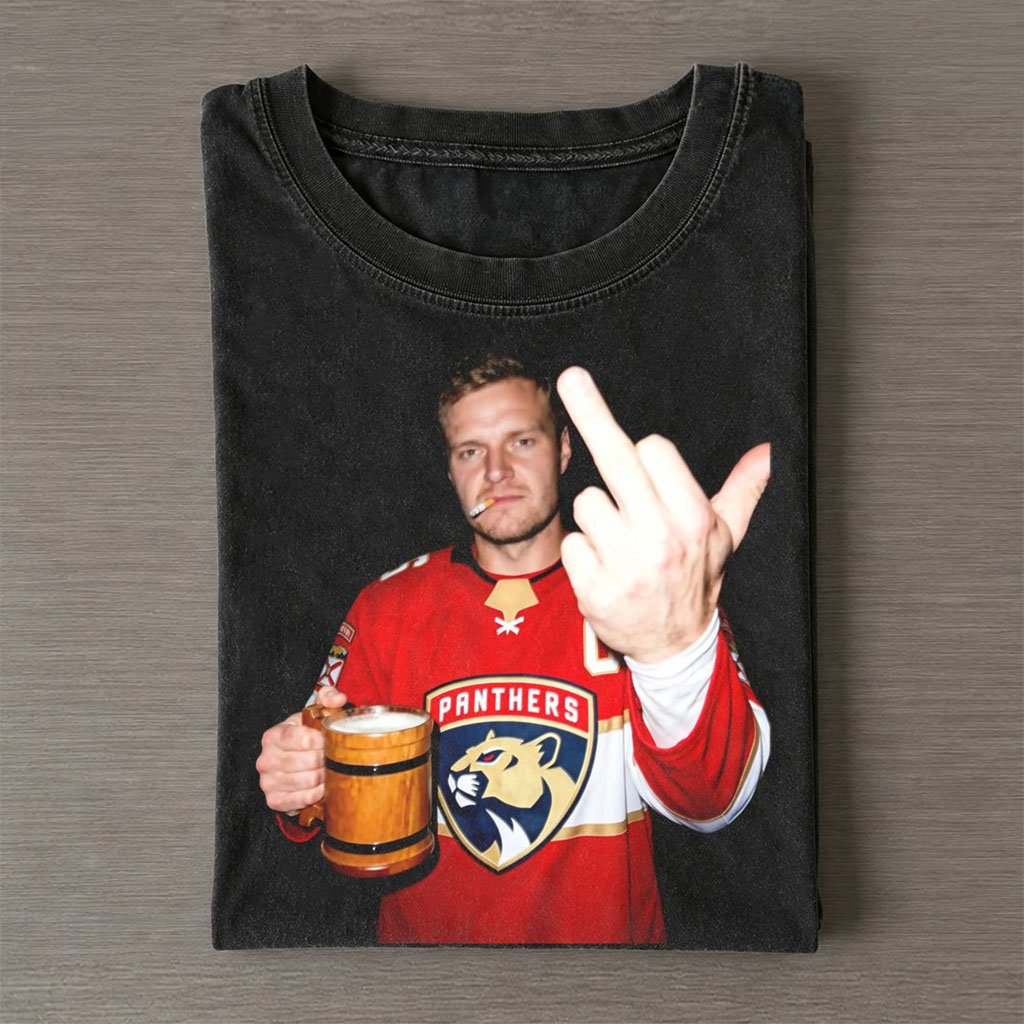 Florida Panthers Aleksander Barkov Drinking Beer And Middle Finger Shirt Funny Meme Tee Gifts