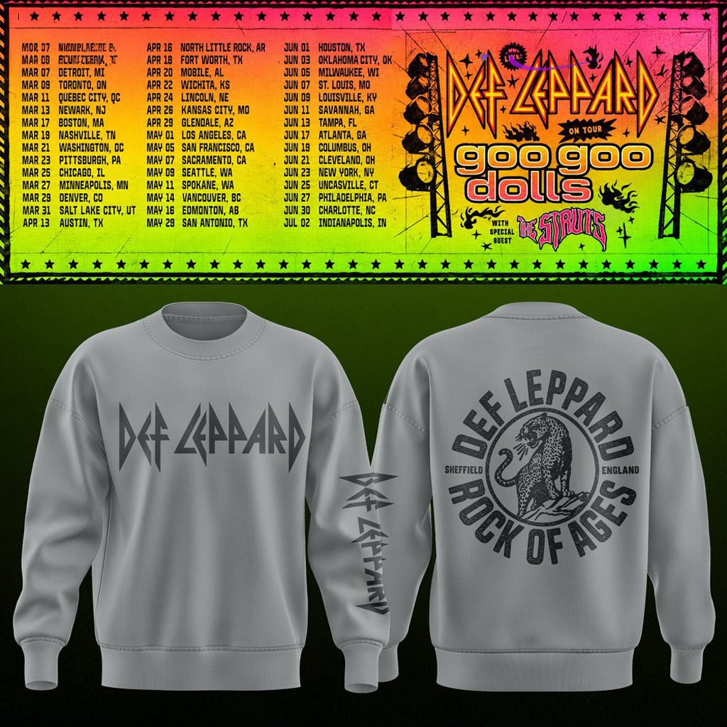 Def Leppard Merch Goo Goo Dolls Tour 2027 Sweatshirt Rock Of Ages Crewneck Fan Gifts