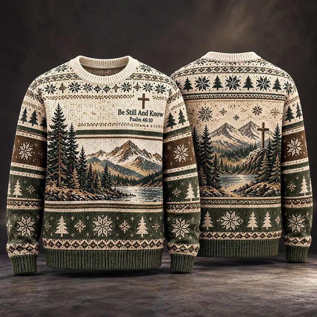 Be Still And Know Psalm 4610 Christian Ugly Christmas Sweater Bible Verse Clothing Faith Gifts
