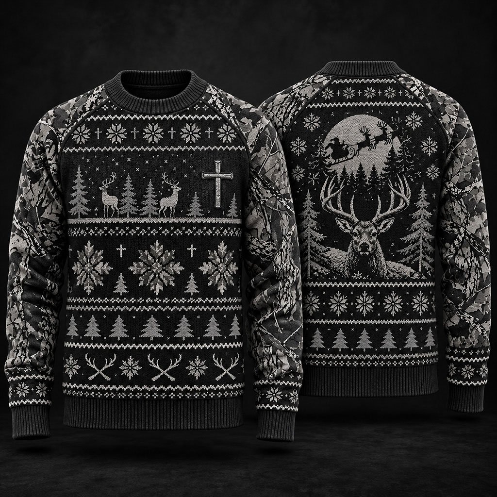 Faith In The Wild Deer Hunting Christian Ugly Christmas Sweater Xmas Gift For Dad