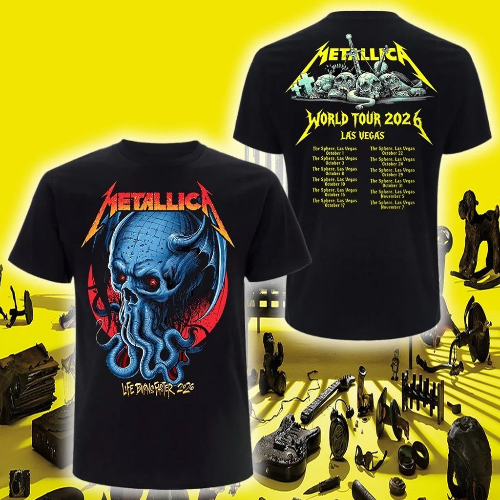 Metallica Sphere Las Vegas 2026 T-Shirt Life Burns Faster Pop Up Shop Tee Metallica Merch