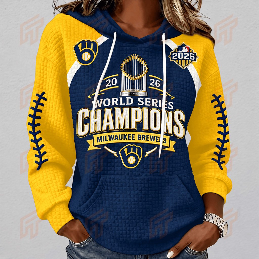 Milwaukee Brewers World Series Champions 2026 Merch Navy Gold Trophy Hoodie Baseball Fan Gifts