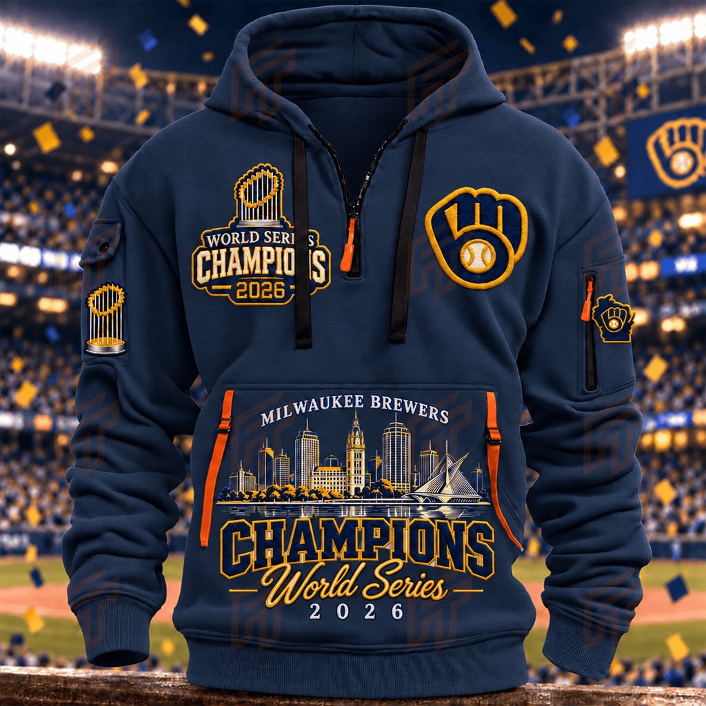 Brewers World Series Champions 2026 Merch Milwaukee Skyline Half-Zip Hoodie Gift For Fans