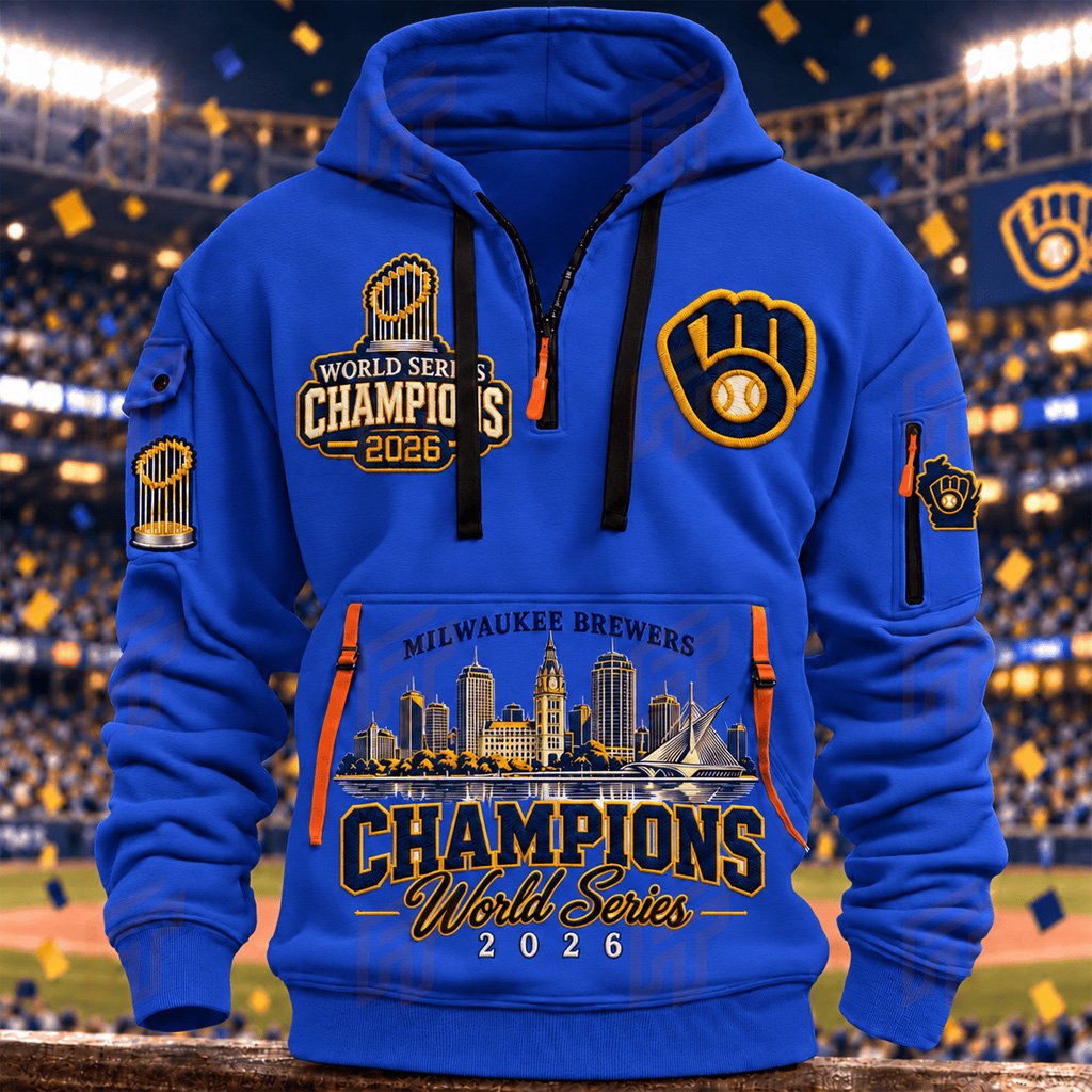 Milwaukee Brewers World Series Champions 2026 Merch Milwaukee Skyline Half-Zip Hoodie Fan Gear