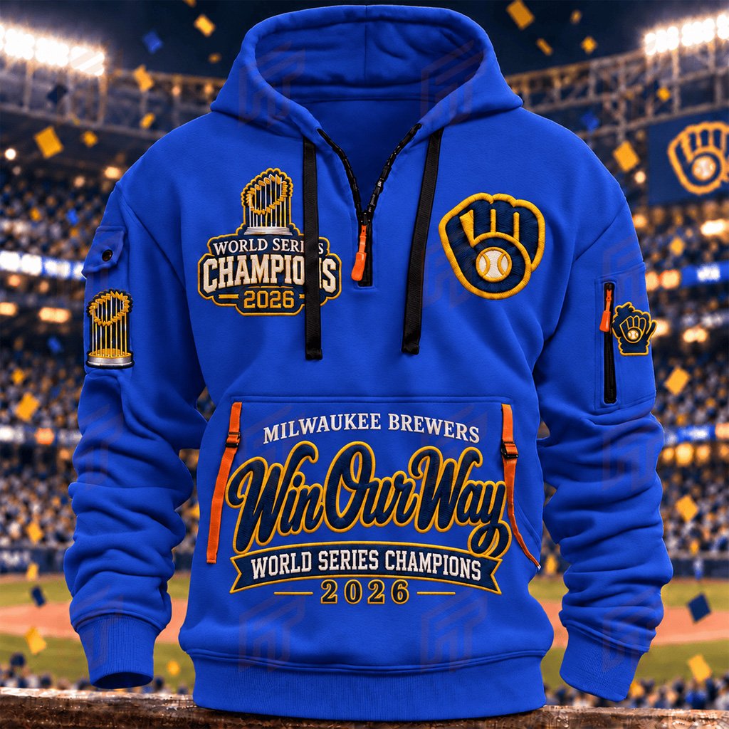 Milwaukee Brewers World Series Champions 2026 Merch Win Our Way Half-Zip Hoodie Fan Apparel