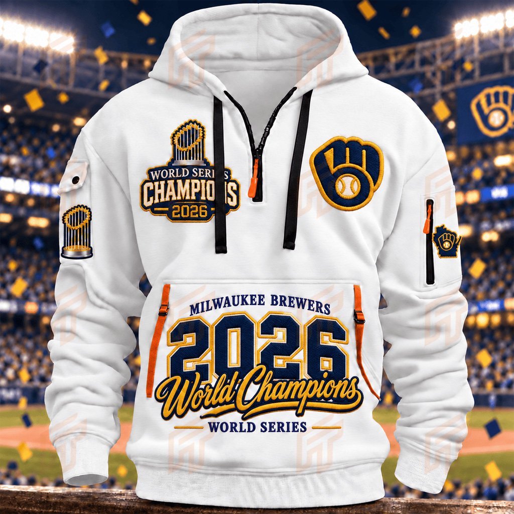 Milwaukee Brewers World Champions 2026 Half-Zip Hoodie White Brewers Champions Merch Fan Gifts