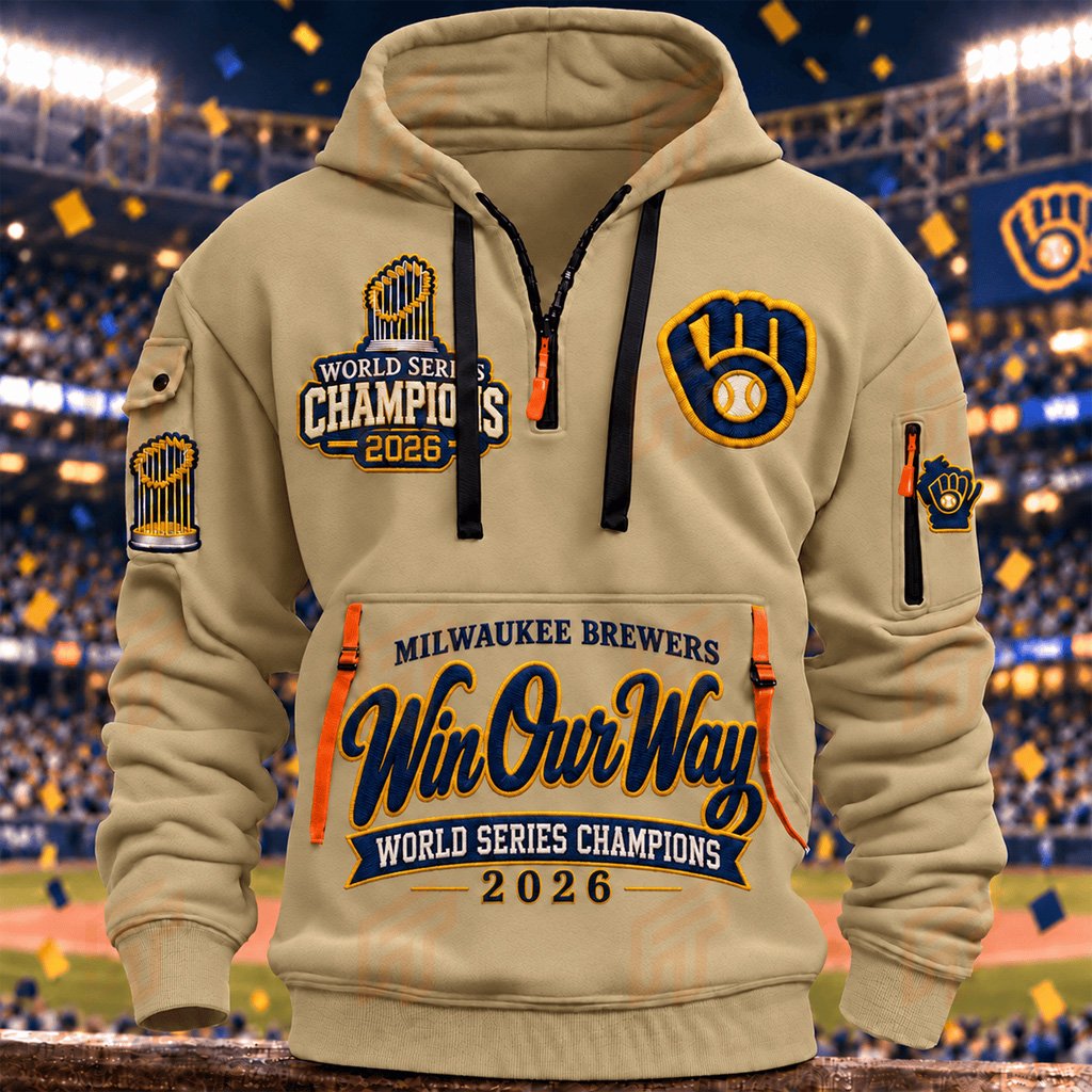 Milwaukee Brewers World Series Champions Merch 2026 Win Our Way Half-Zip Hoodie Fan Gifts