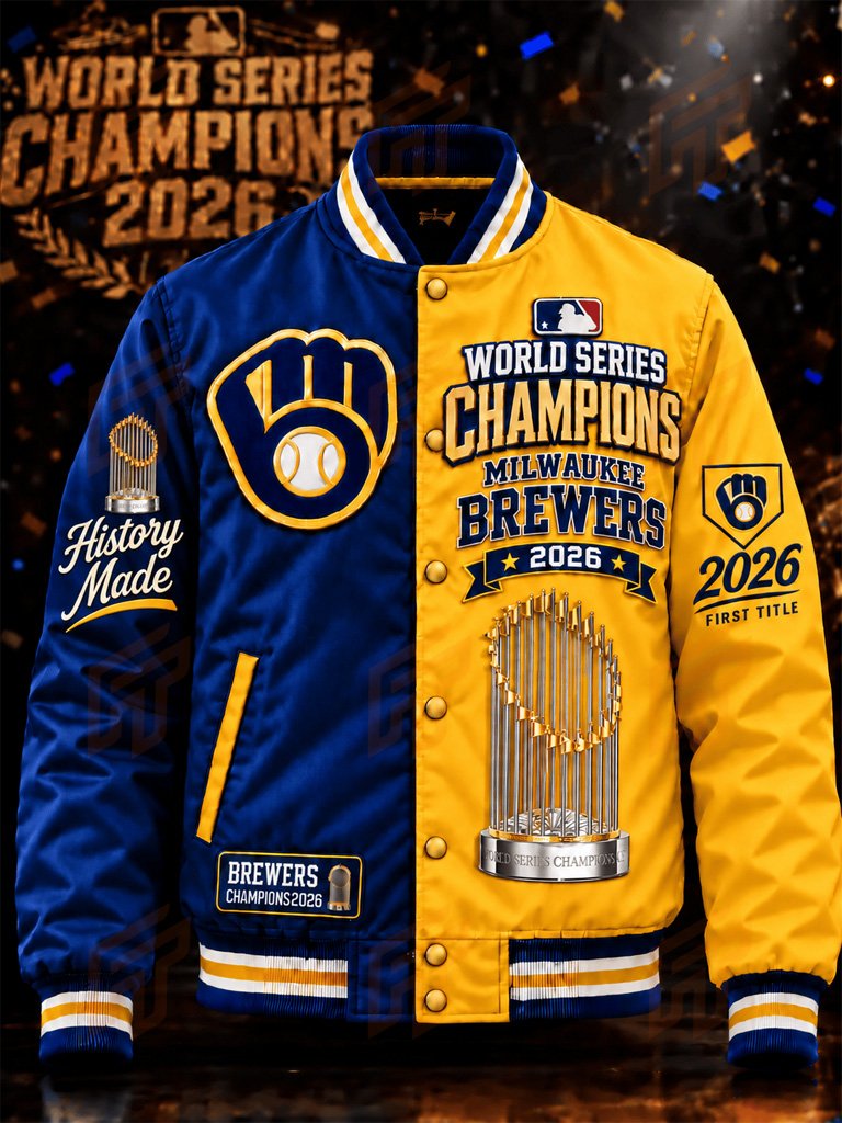 Milwaukee Brewers World Series Champions 2026 Merch Split Color Trophy Jacket Baseball Fan Gift