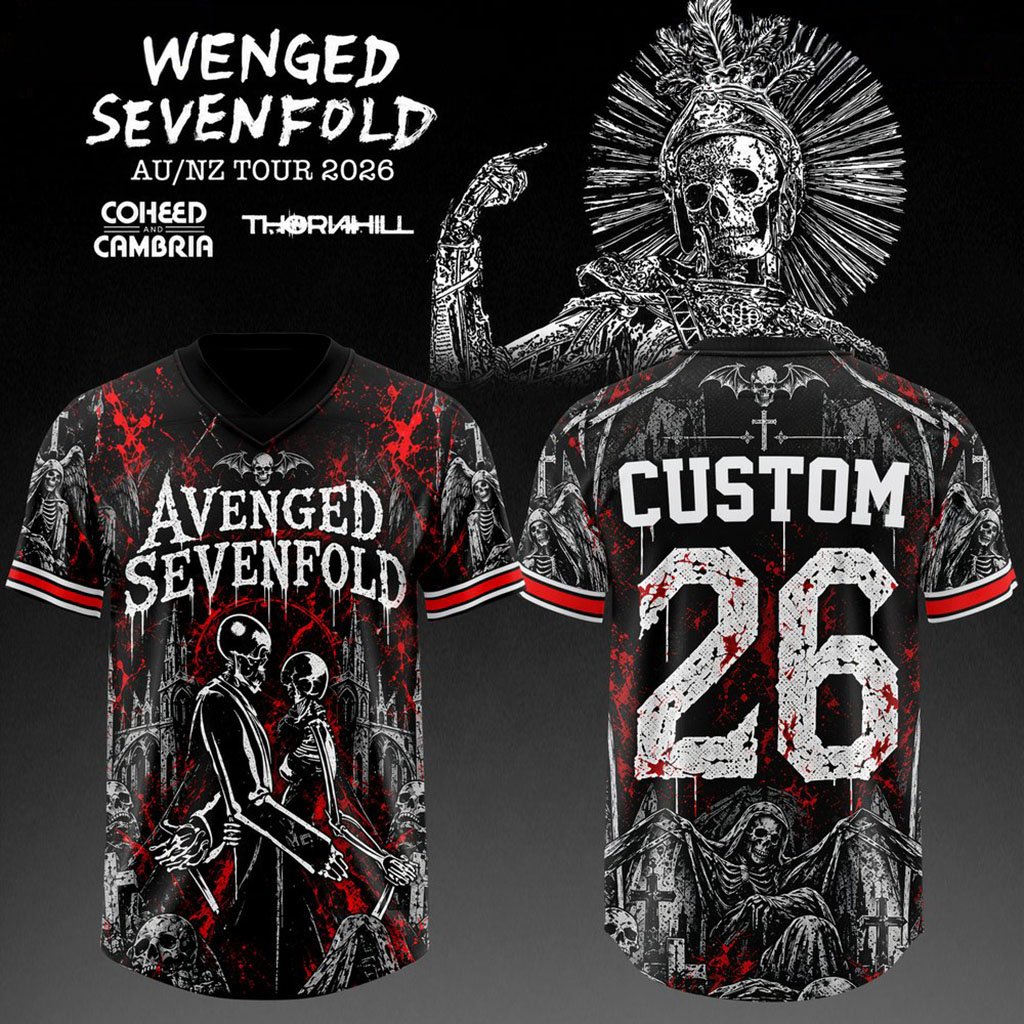 Personalized Avenged Sevenfold AUS NZ Tour 2026 Football Jersey Avenged Sevenfold Merch Gifts