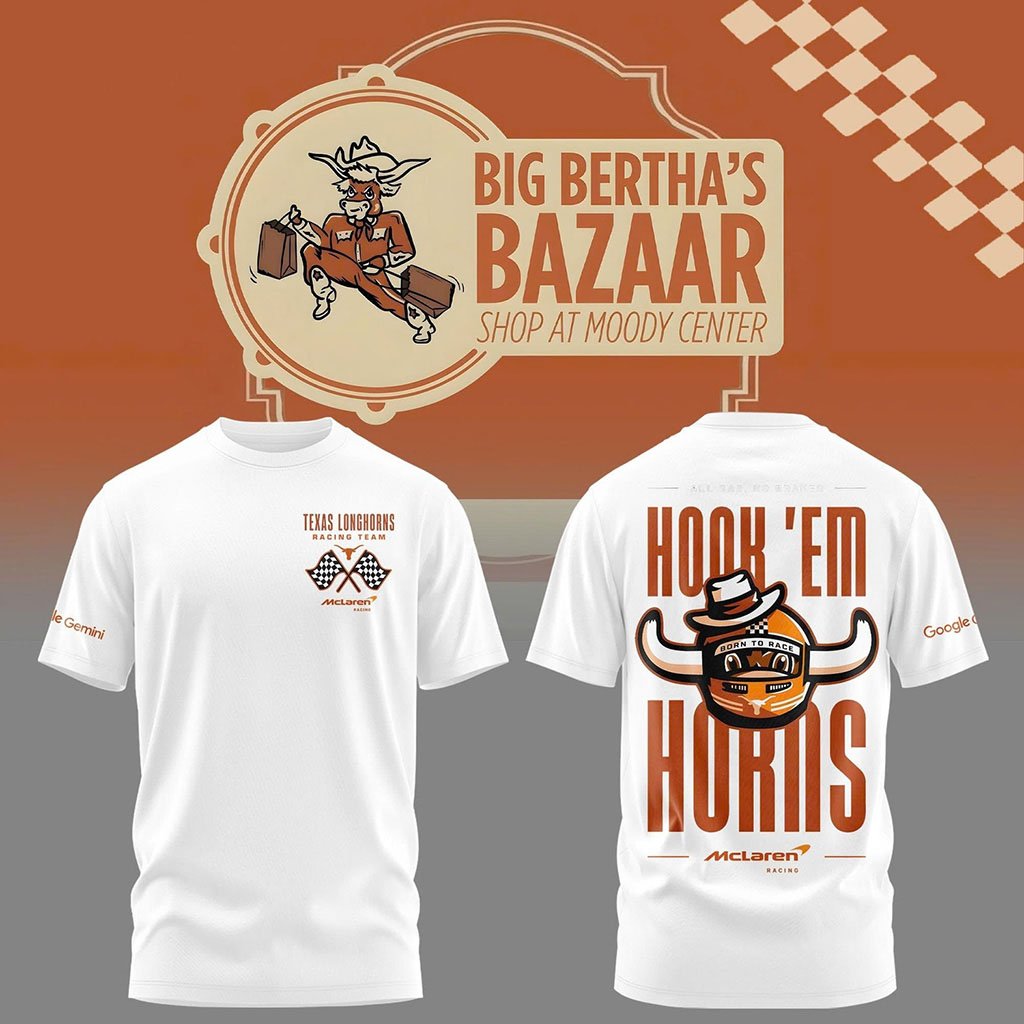 Texas Longhorns X McLaren F1 T-Shirt Hook Em Horns Racing Clothing Gifts For Motorsport Lovers