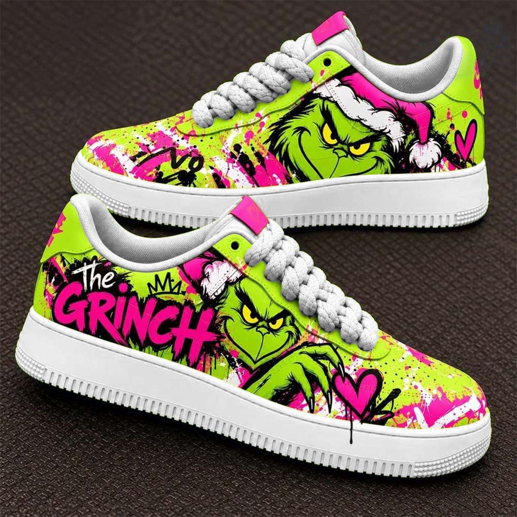 The Grinch Neon Green Shoes Graffiti Streetwear Sneakers The Grinch Merch Gifts For Christmas