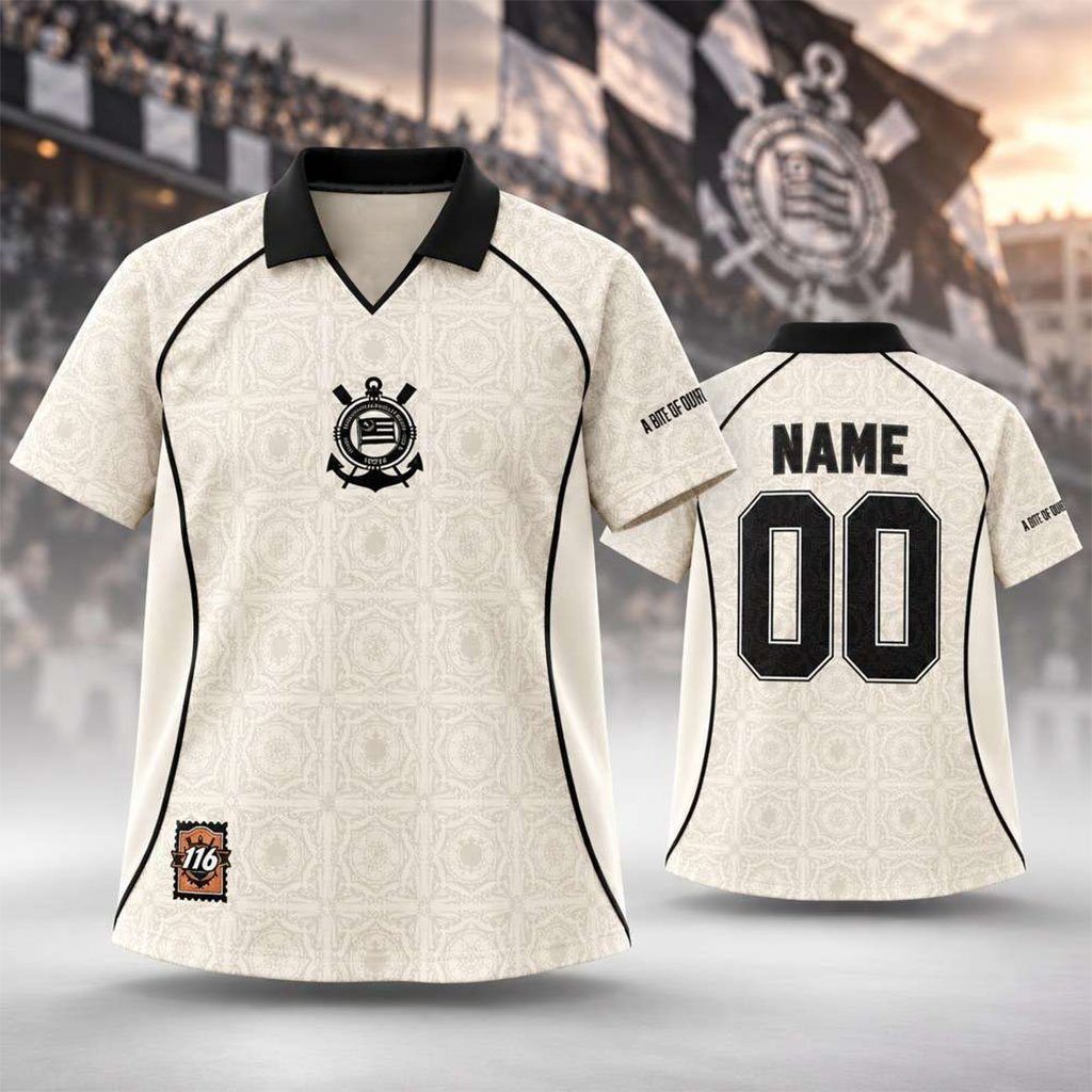 Custom Corinthians 116 Years Beige Polo Jersey Shirt Sport Club Corinthians Paulista Merch