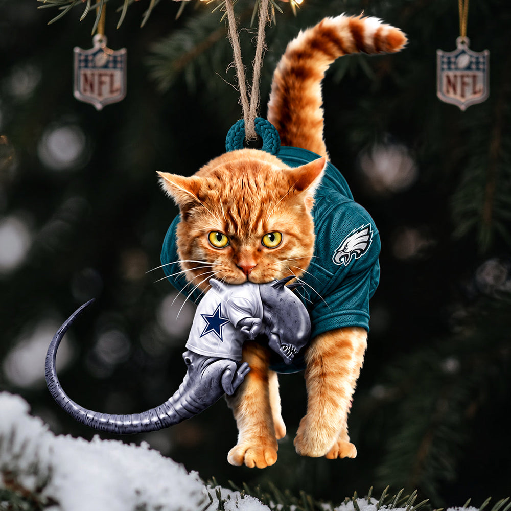 Philadelphia Eagles Cat Christmas Ornament Funny Football Fan Keepsake Gift for Cat Lovers