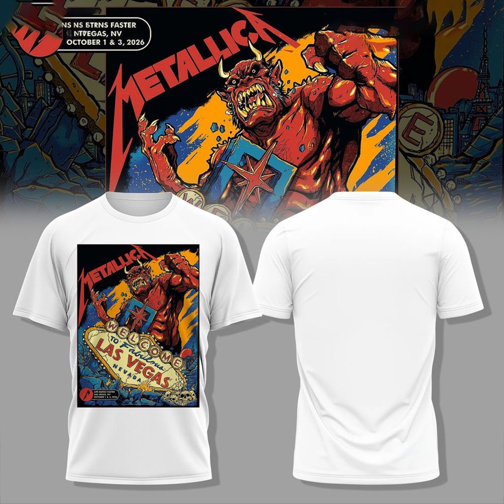 Metallica Life Burns Faster Las Vegas Tour 2026 T-Shirt White Metallica Merch Fan Apparel
