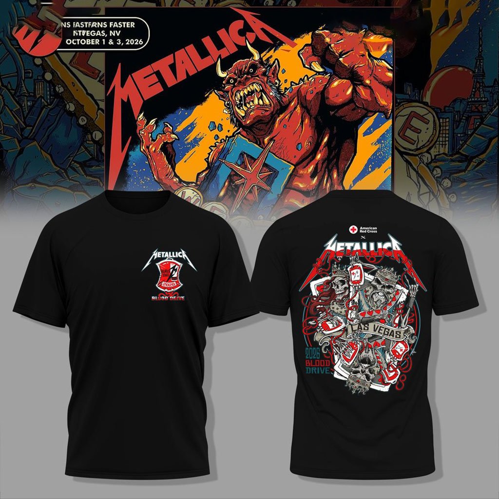 Metallica Life Burns Faster Las Vegas Tour 2026 Blood Drive T-Shirt Metallica Merch Black