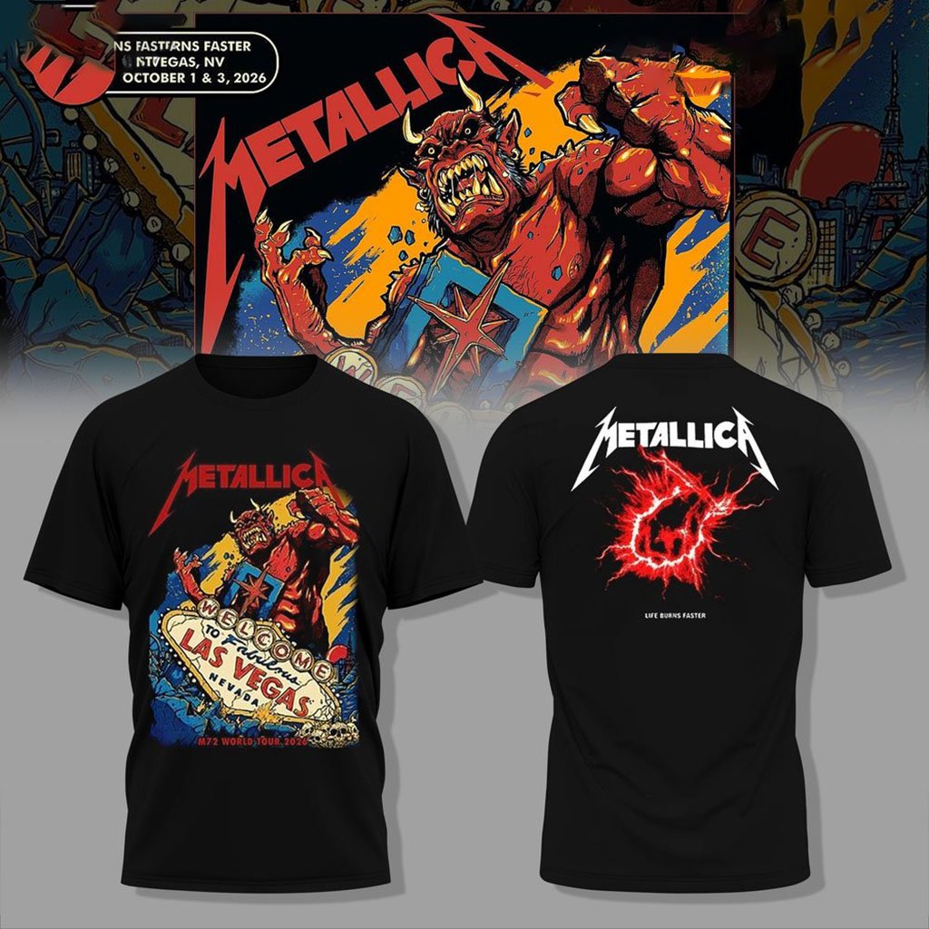 Metallica Life Burns Faster Las Vegas Tour 2026 T-Shirt Black M72 World Tour Merch Fan Gifts