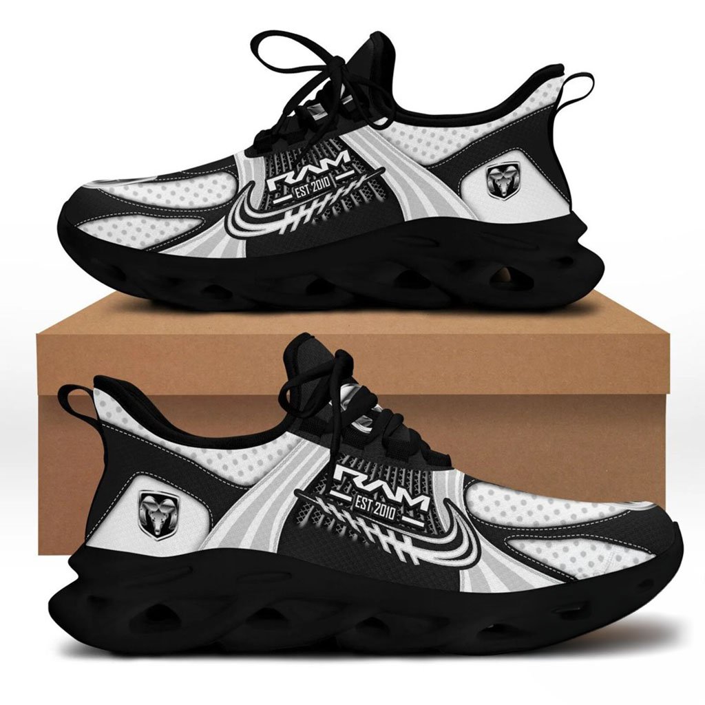 Ram Trucks EST 2010 Black And White Shoes Dodge Ram Inspired Sneakers Gifts For Truck Lovers