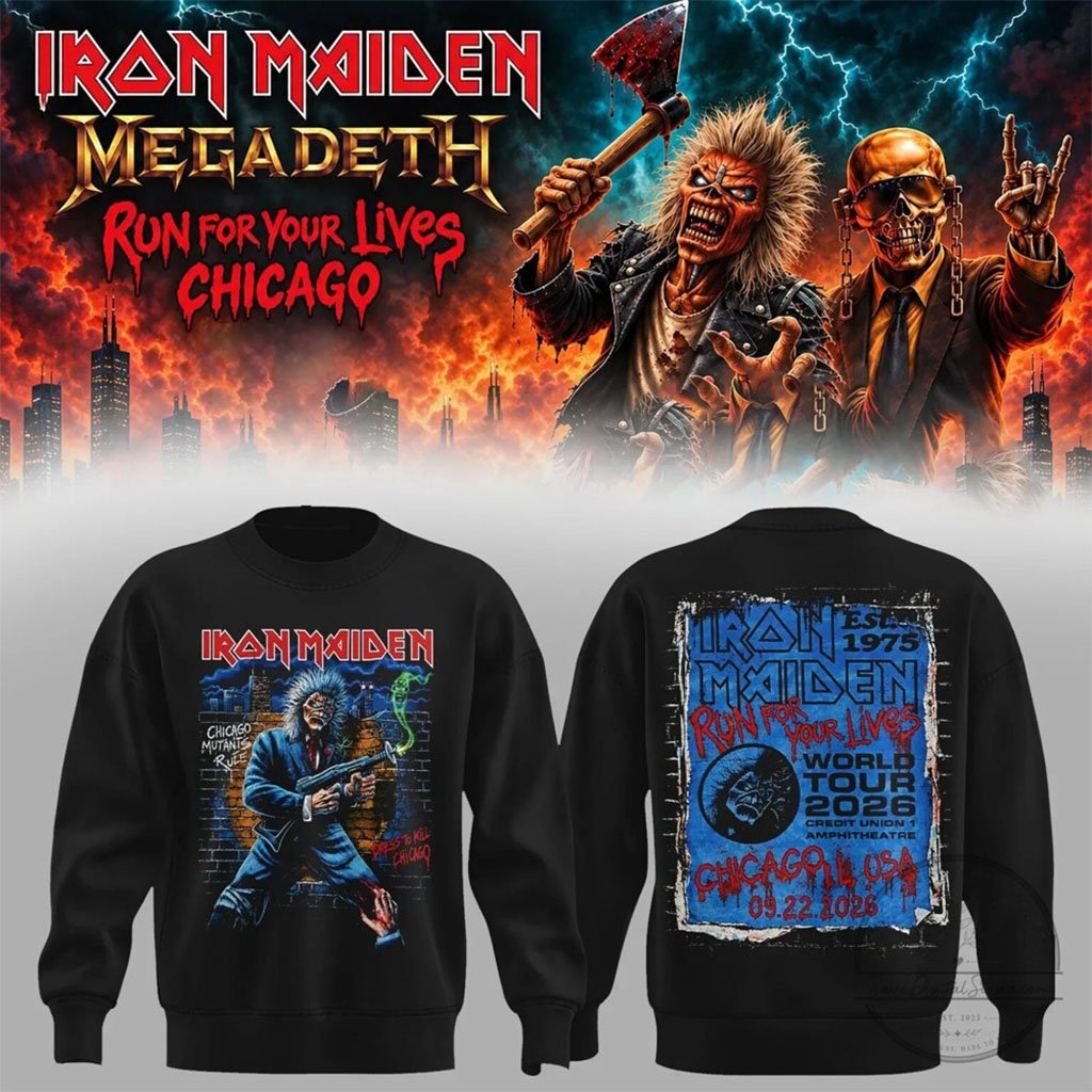 Iron Maiden And Megadeth Merch Run For Your Lives World Tour 2026 Chicago Concert Sweatshirt