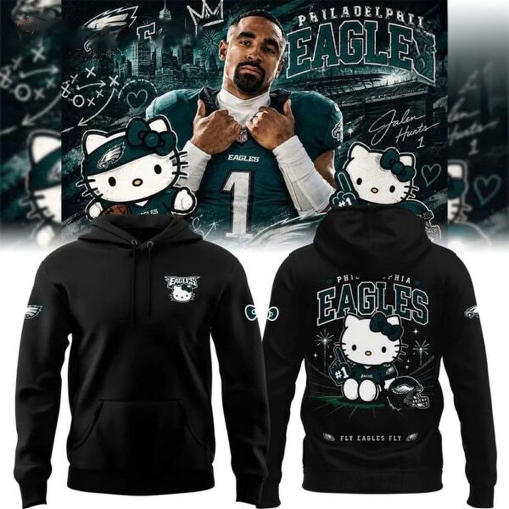 Philadelphia Eagles x Hello Kitty 2026 Black Hoodie Eagles Merch Football Fan Gift Ideas