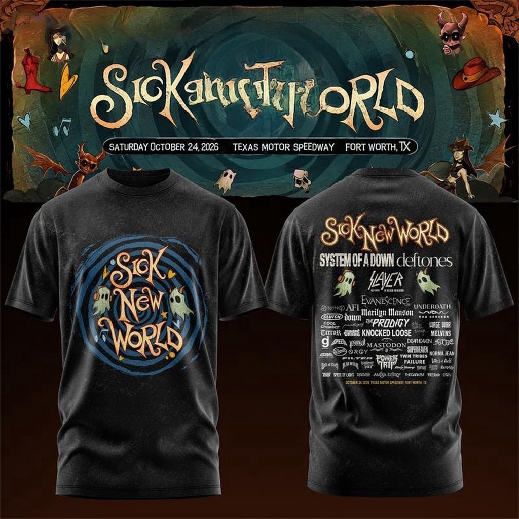Sick New World Festival 2026 System Of A Down Deftones Lineup T-Shirt Heavy Metal Concert Apparel