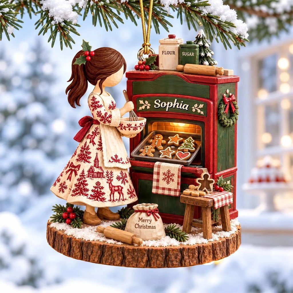 Custom Christmas Baking Girl Oven Scene Holiday Tree Ornament Decor Gifts For Baking Lovers