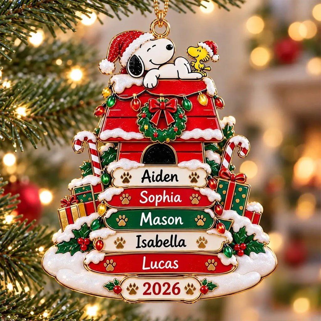 Personalized Snoopy And Woodstock Christmas Dog House Family Tree Ornament Holiday Decor Gifts
