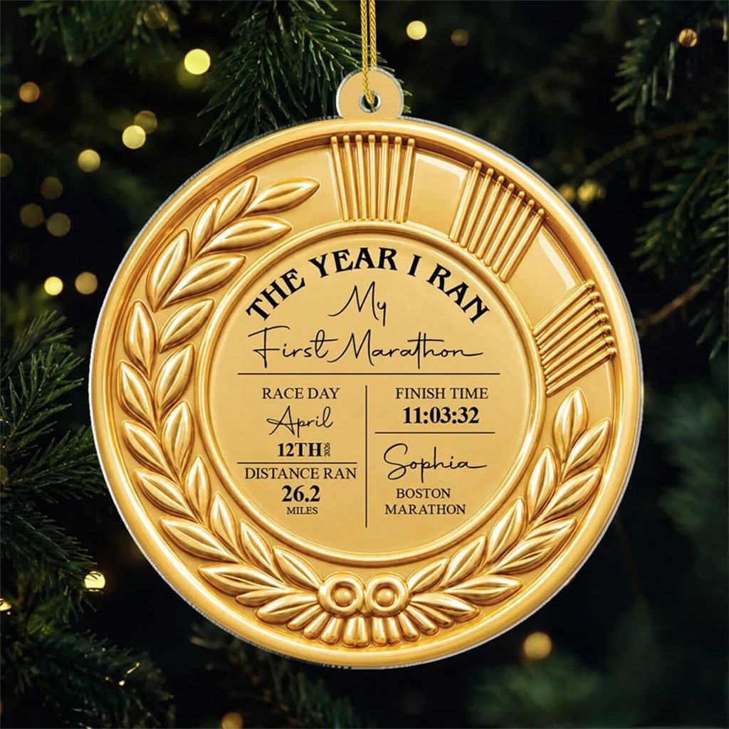 Custom My First Marathon Race Day Commemorative Ornament Running Keepsake Christmas Tree Decor