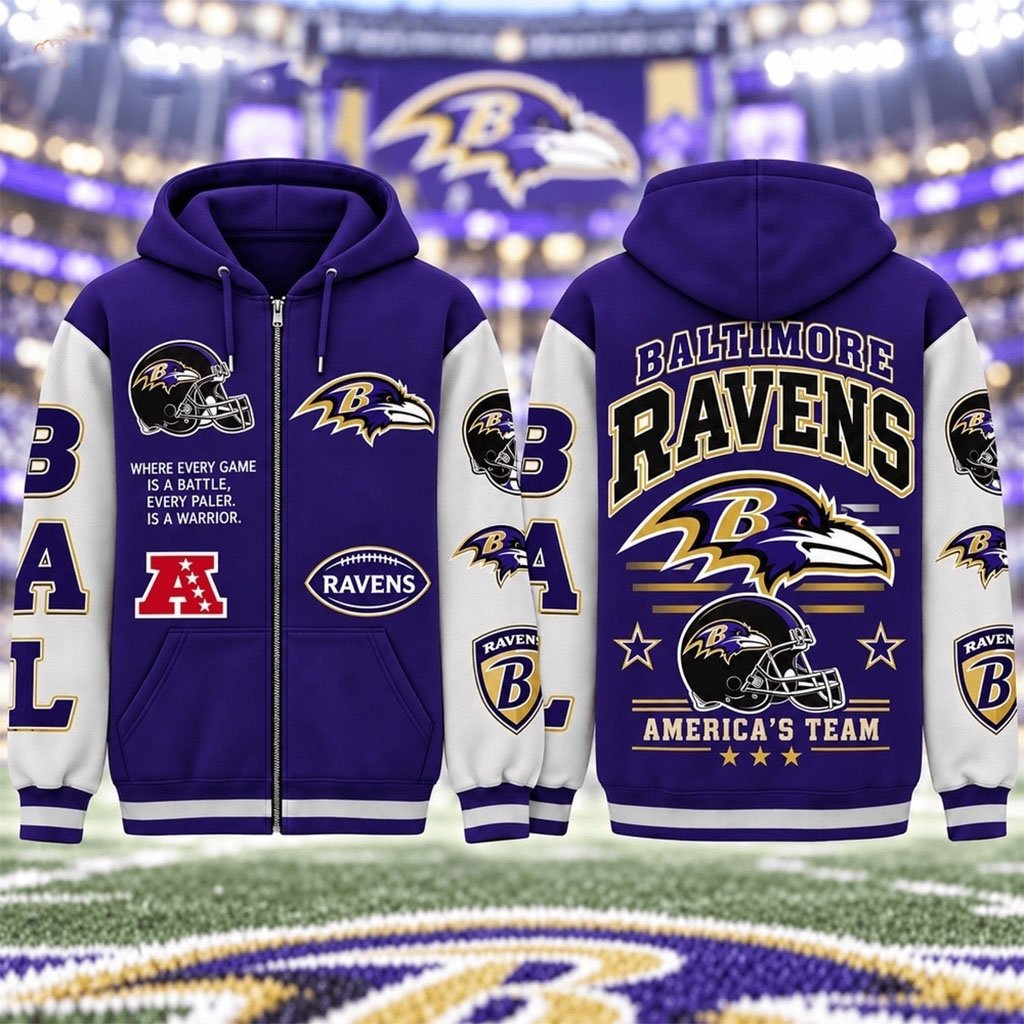 Baltimore Ravens America's Team Gridiron Heritage Zip Hoodie Ravens Merch Gifts For Football Fan